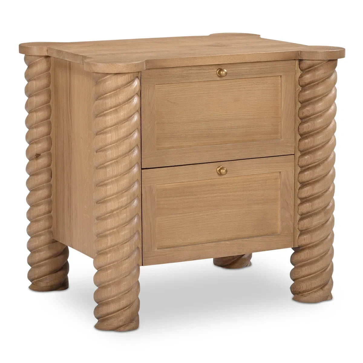 Vintage Solid Wood Nightstand with Twisted Carved Legs 2 Drawer Bedside Table Rustic  End Side Table for Bedroom Home Furniture