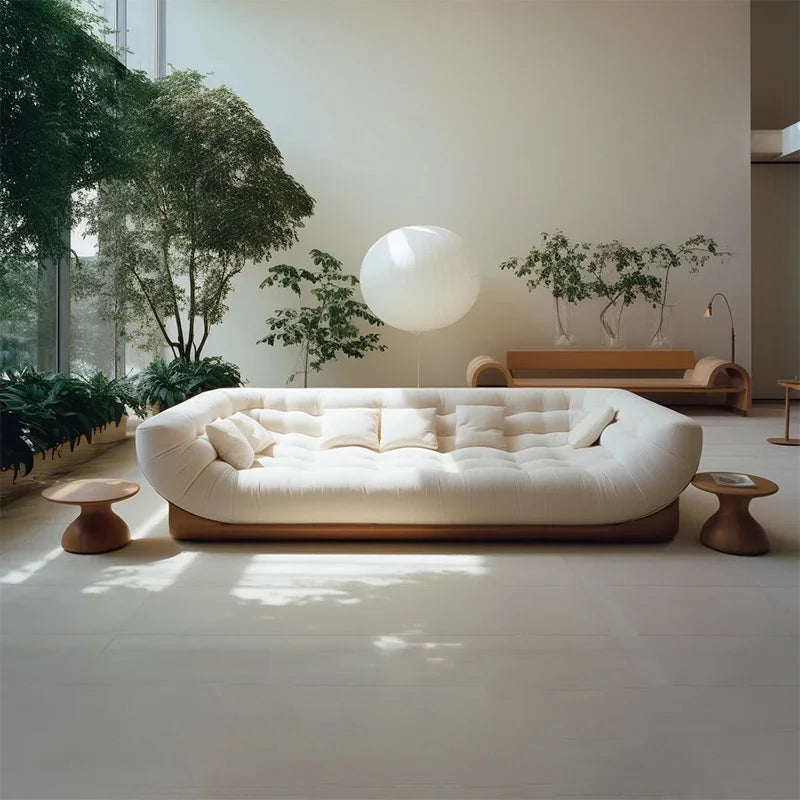 Second-Hand Creative Designer Fabric Wooden Sofa Cream Mangosteen Log Style Ivory Boat Modern Simple French Sofa