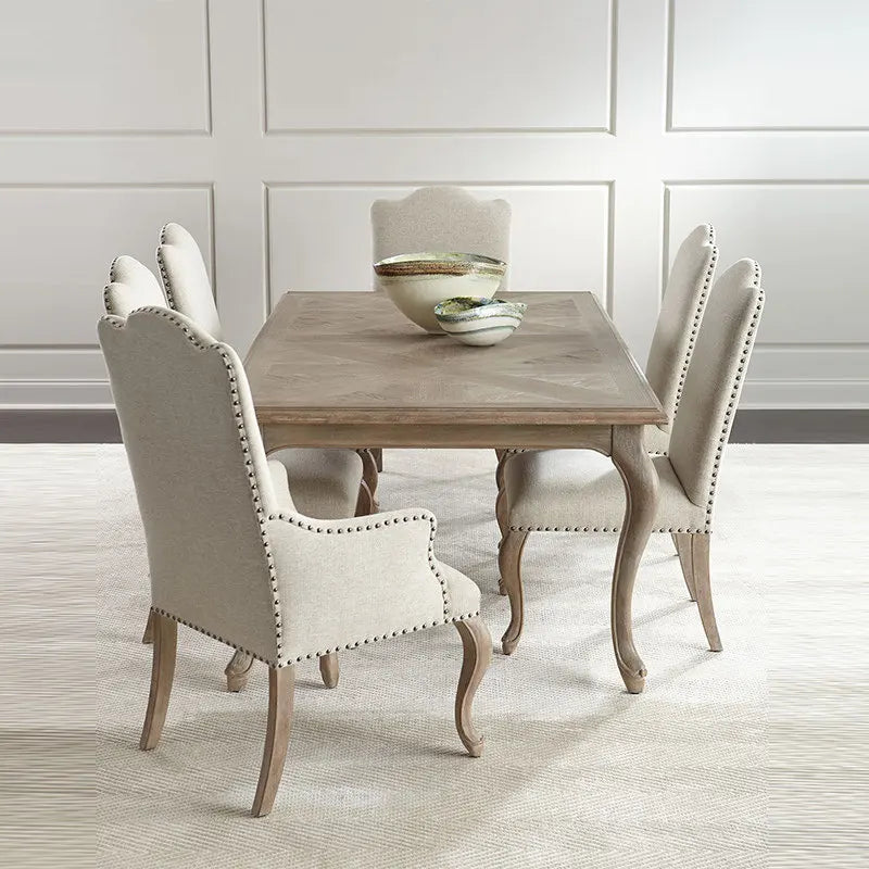 American-style Oak Solid Wood Rectangular Dining Table Chair Set for Small Apartments Antique Finish High-end