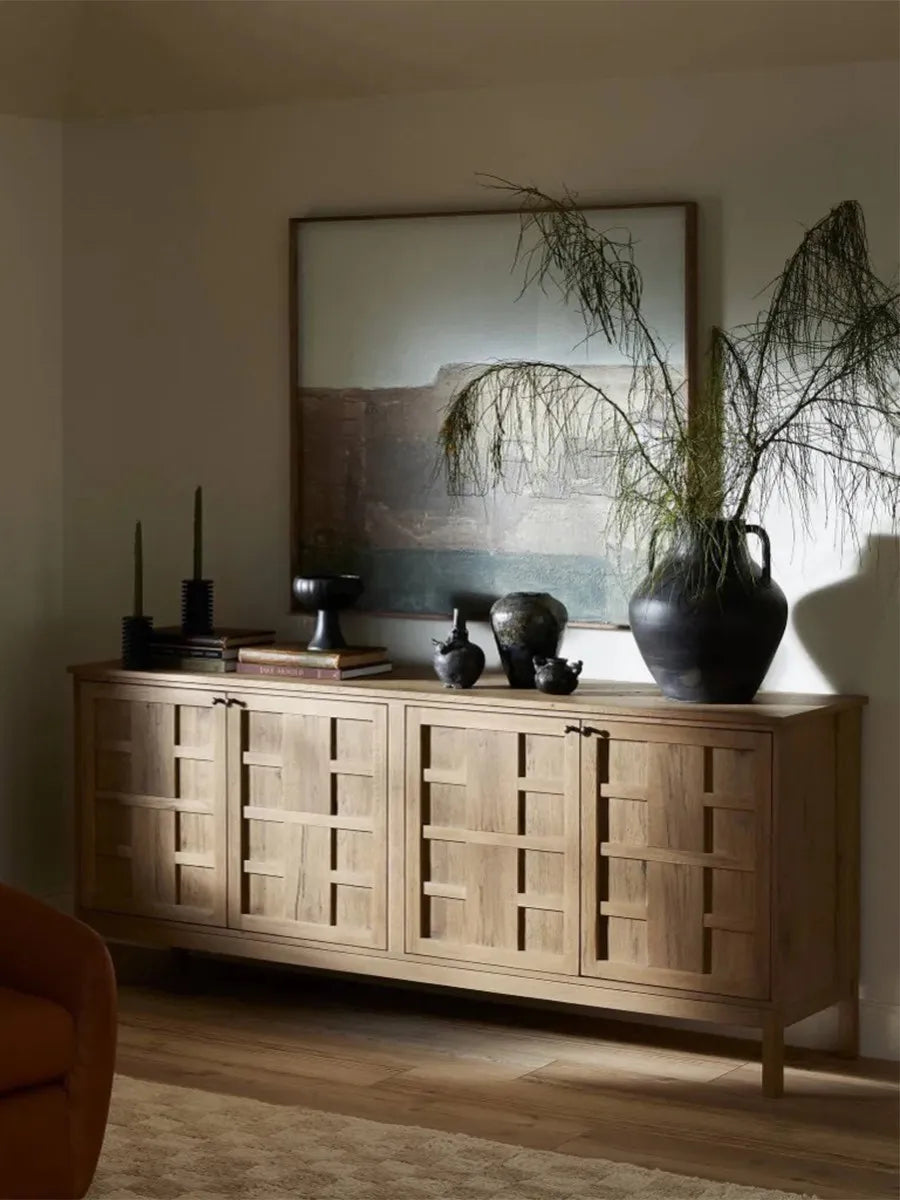 American Country Solid Wood Sideboard Cabinet French Vintage Entryway Wall-Side Cabinet Natural Wood Color Storage