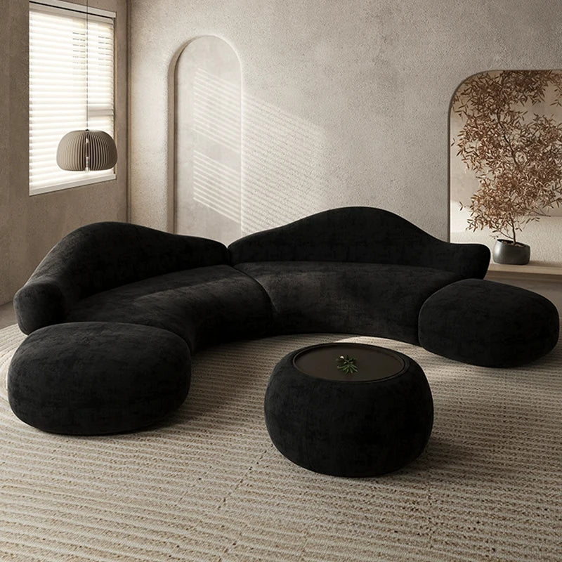High-End Chenille Curved Island Sofa Luxury Light Designer Bench Couch for Villa Hotel Lobby Beauty Salon Reception Lounge