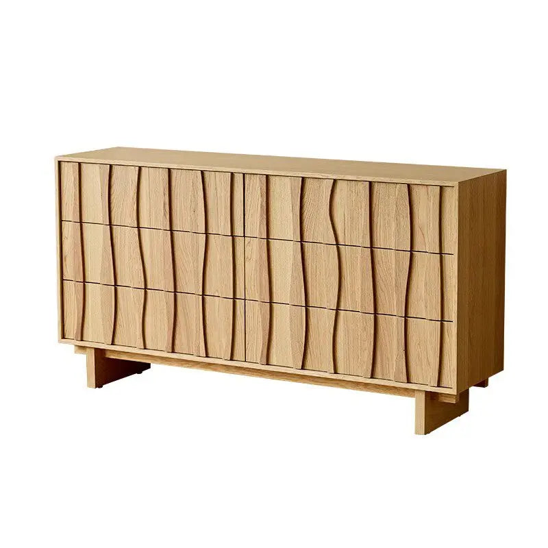 Mid Century Modern Solid Wood Sideboard Wavy Panel Drawer Cabinet Home Entrance Console Storage Chest Bedroom Dresser Credenza