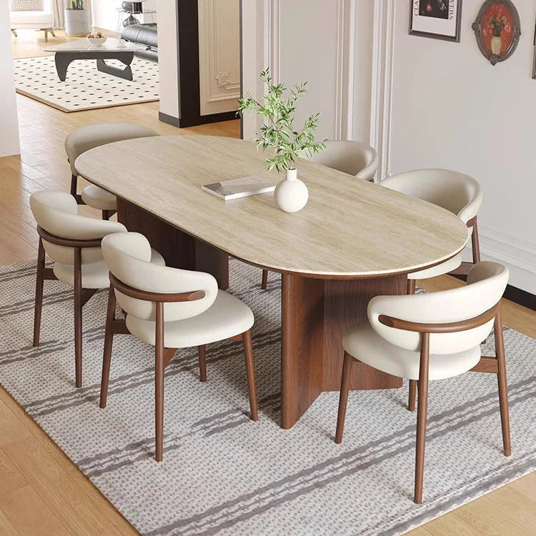 Modern French Simple Solid Wood Rock Board Dining Table Chair Combination Small Household Rectangular Wood Dining Set
