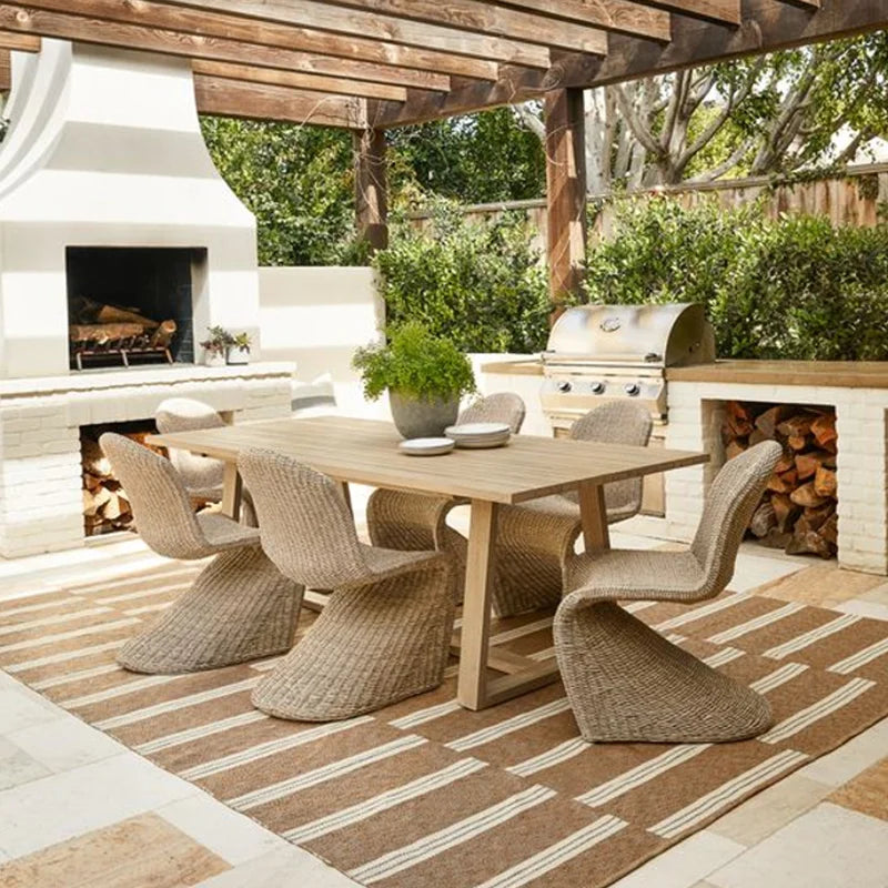 Outdoor Anti-Corrosion Rattan Chair Long Teak Table Open-Air Hotel Leisure Garden Courtyard Combination Outdoor Furniture