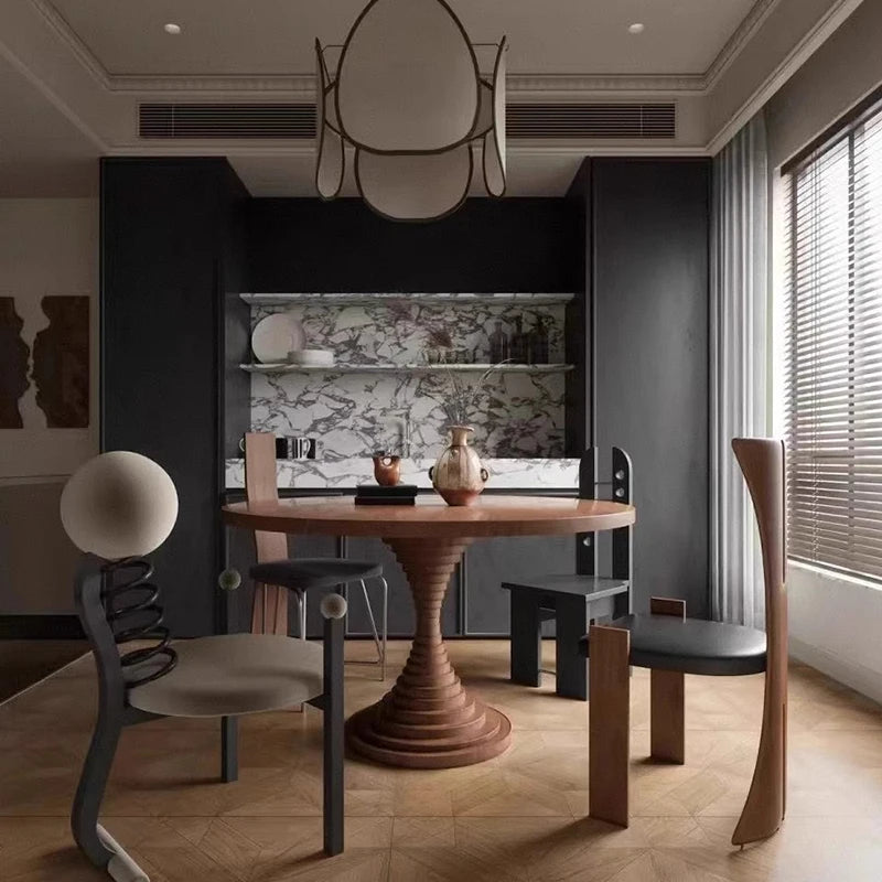Modern Italian Luxury Solid Wood Round Dining Table with Rock Board Finish for Small Home Apartment and Hotel Use