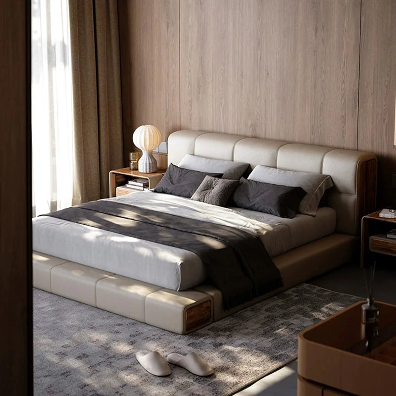 Maxky Model 2512 Italian Light Luxury Genuine Leather 1.8M Double Bed Master Bedrooms Villas Mansions Modern Minimalist