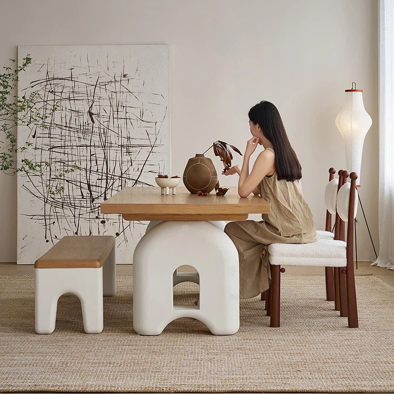 Simple Modern French Cream Style Retro Solid Wood Dining Table Chair Combination Original Wood Color Desk Dining Room Furniture