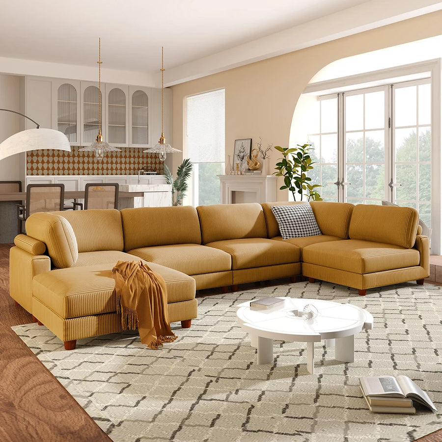 U-style Modular Sectional Sofa With Ottoman L Shaped Corner Sectional for 6-Seater Living Room Luxury Sectional Sofa