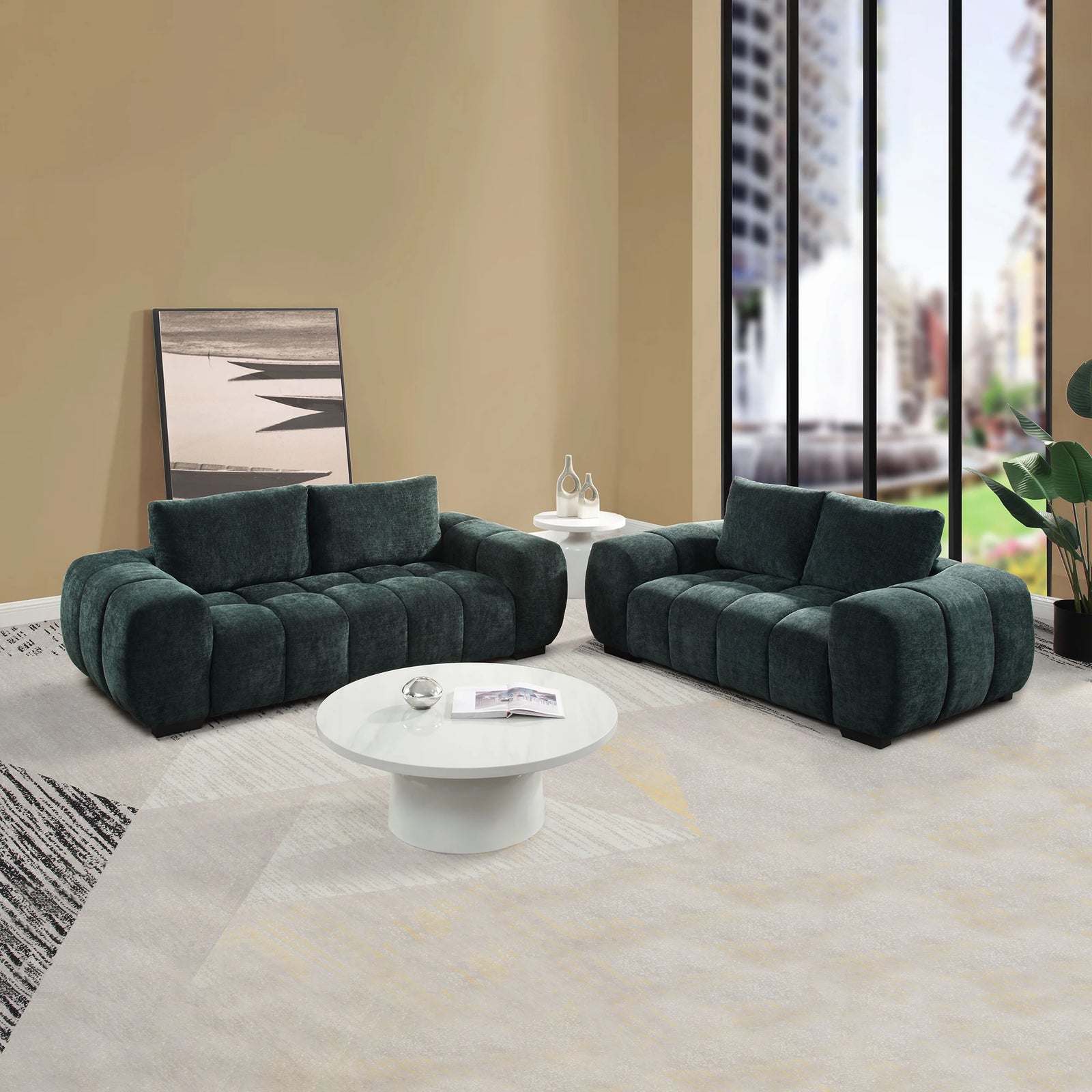 Italian Style Modern Living Room Set Green Chenille Sofa in Ivory with New Design Fabric for Home Living Room