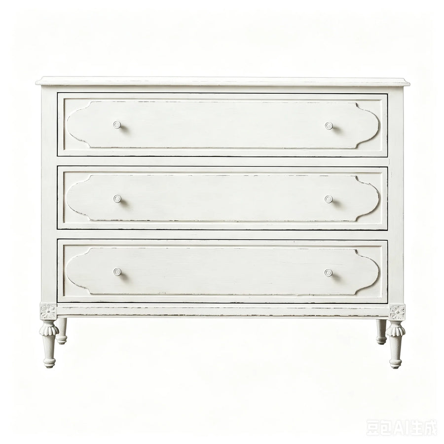 French Vintage White 3-Drawer Solid Wood Chest of Drawers European Style Decorative Storage Cabinet