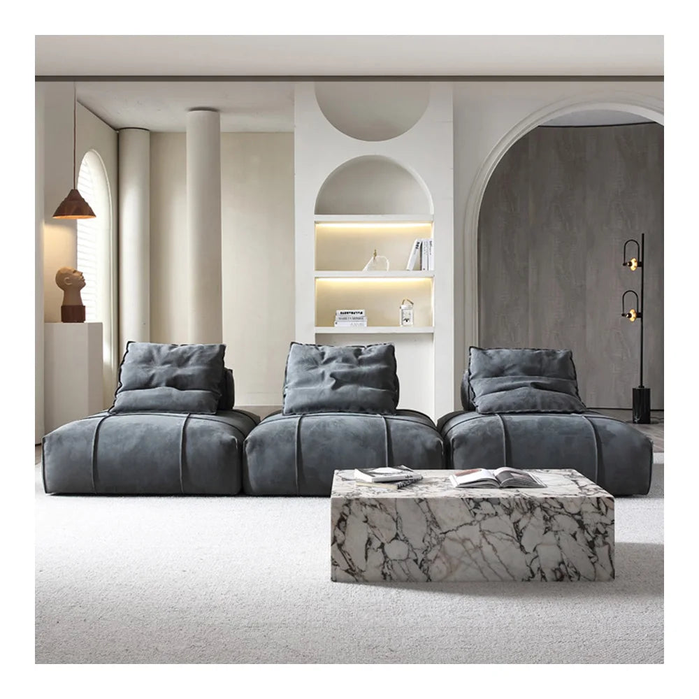 Italian Leather and Solid Wood Modular Luxury Sectional Couch Micro Color Italian New Design Sofa with Panama Fabric Wood Frame