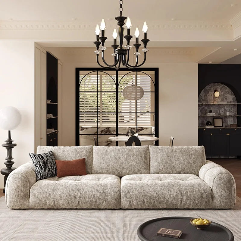 New Style Yundao Retro Three Seat Fabric Sofa Anti-cat Scratch Cloud Pattern Straight Line Creamy Chenille Living Room