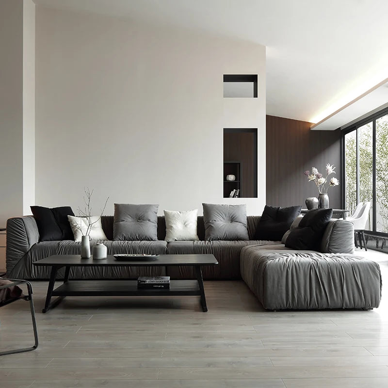 Simple Nordic Style Fabric Sofa Modern Living Room Large Family Corner Combination Down Fabric Sofa