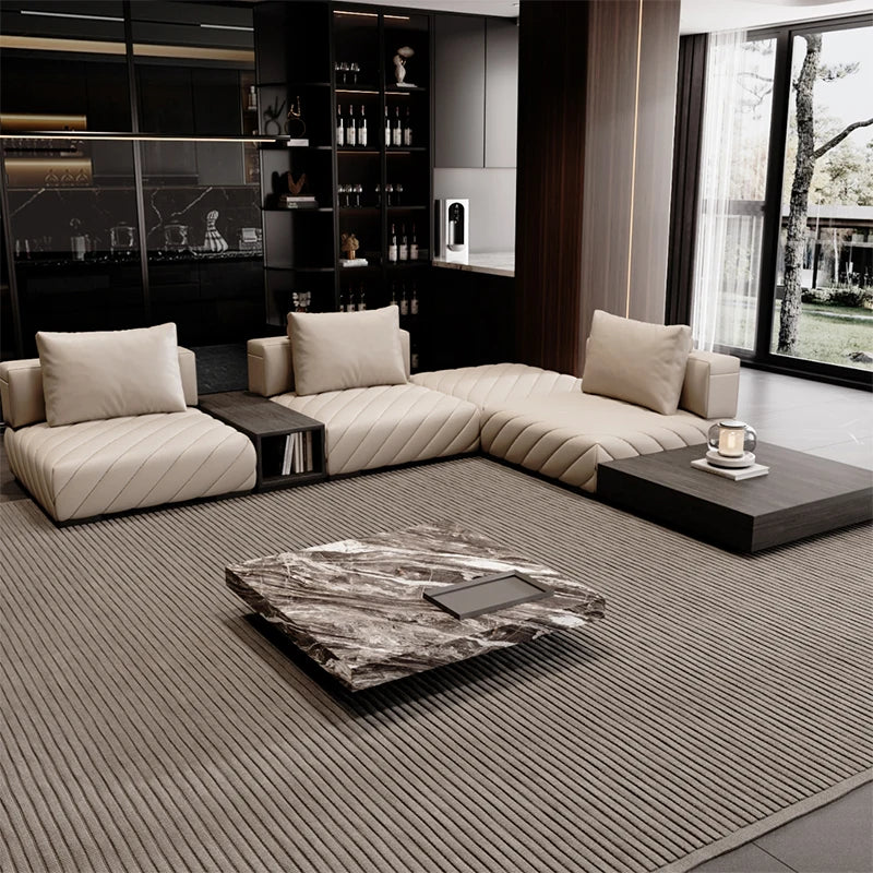 Italian Luxury Leather Sectional Sofa for Living Room Minimalist Large Apartment Cowhide Corner Sponge Sofa Combination