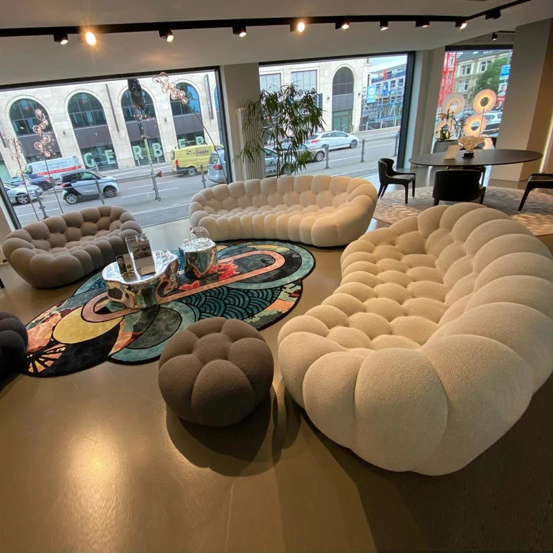 Italian Fabric Big Sofa Living Room Curved Home Furniture Light Luxury Creative Personality Puff Villa High-end French Sofa