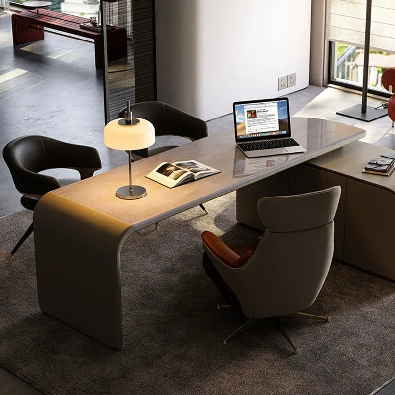 Italian Style Modern Steel and Wooden Office Desk with Natural Marble for Office Building or Home Use