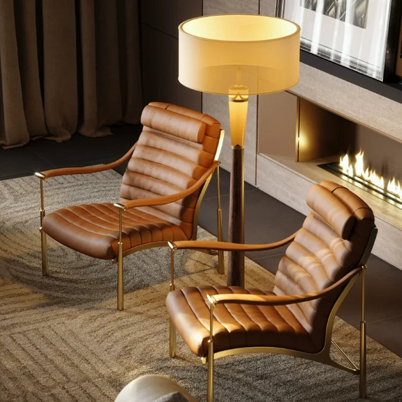 Modern Luxury Leisure Chair with Simple Leather Sofa Design Large Size Wood Material for Dining and Living Room for Apartments