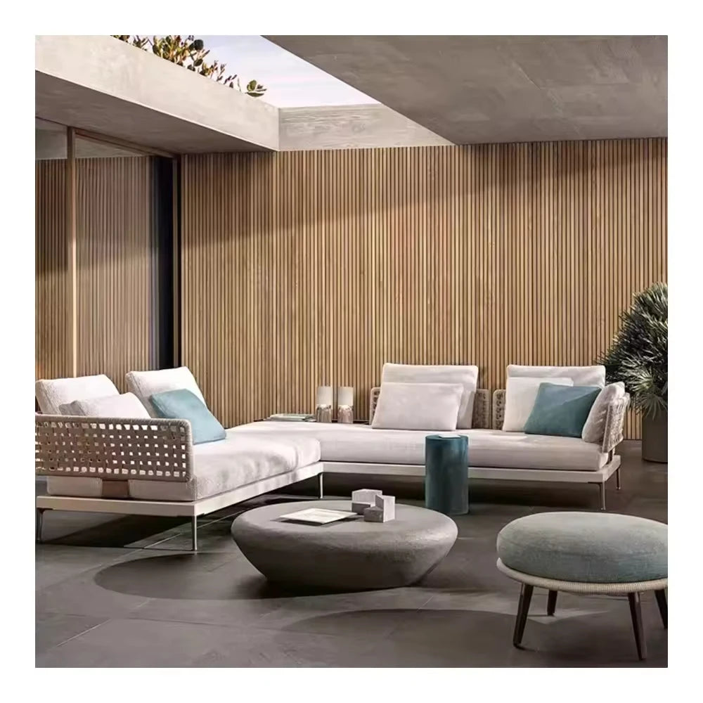 Nordic Modern Outdoor Rattan Chair Coffee Table Dining Leisure Furniture Combination for Bedroom Open-Air Balcony Villa