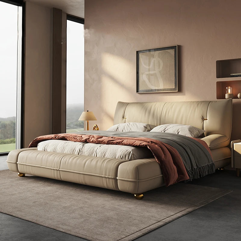 Luxury Modern Italian Storage Bed Top Layer 2 Meters Leather Retro Style Soft Bag Large Size for Hotel Apartment High-End Master