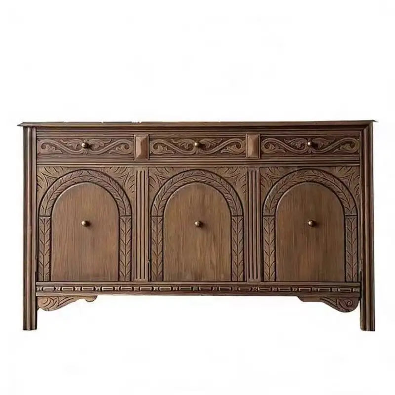 Modern Multi-Shelf Storage Wooden Buffet Side Cabinet Hand Engraved Panels Modular Eco-Friendly for Living/Dining Room Home