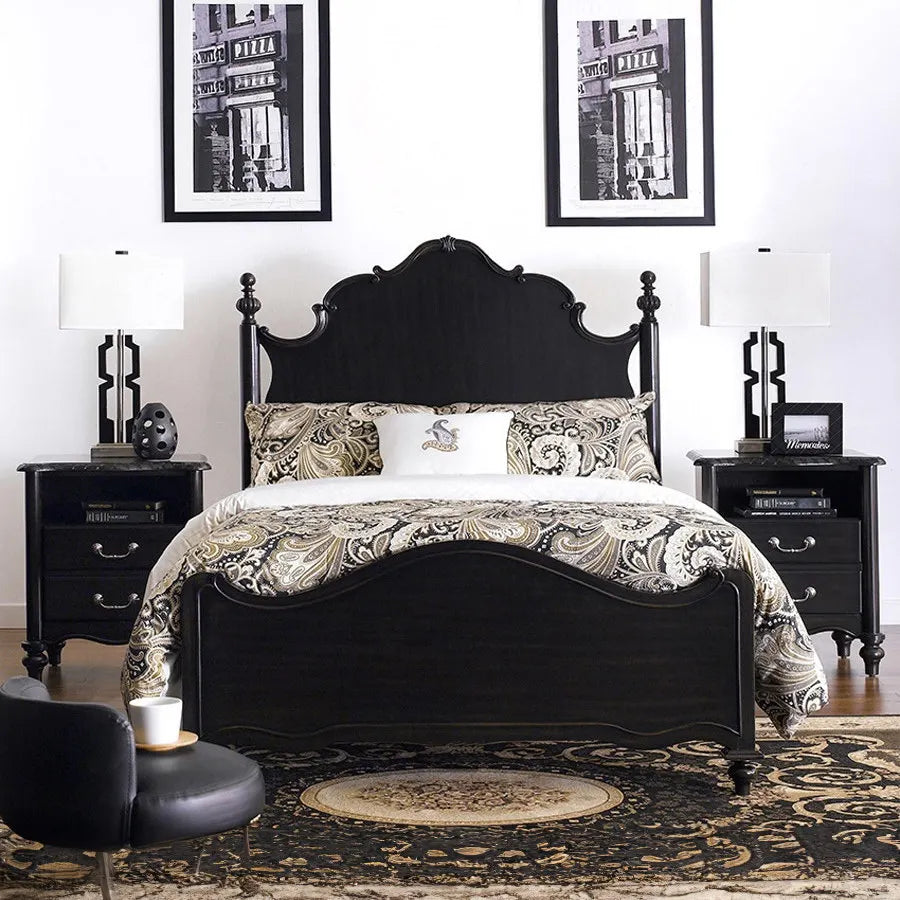 American-style Birch Solid Wood Frame Black Finish Single Double Children's Bed Girl's Princess Bed Handmade Carved European