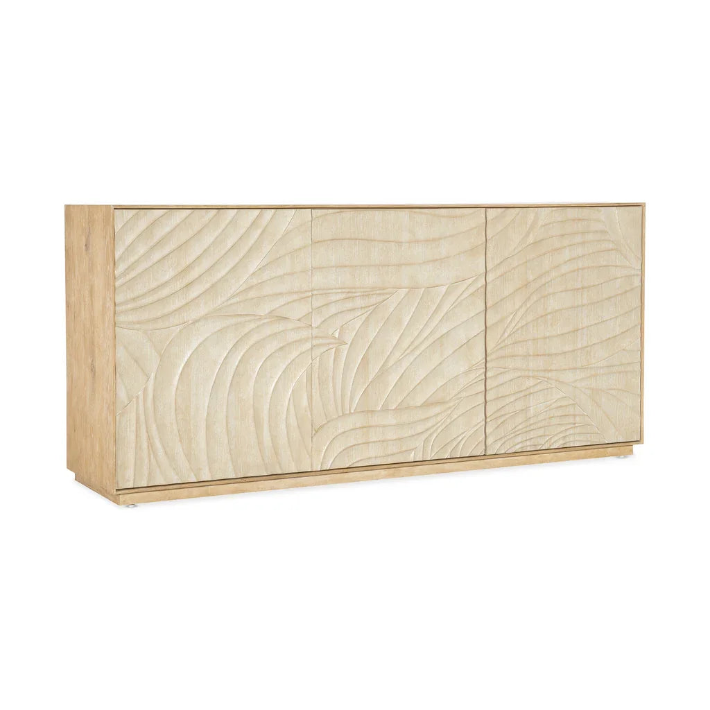 Hand-Carved Leaf Pattern Solid Wood Sideboard Buffet Cabinet , 3-Door Storage Credenza for Living Room Dining Room