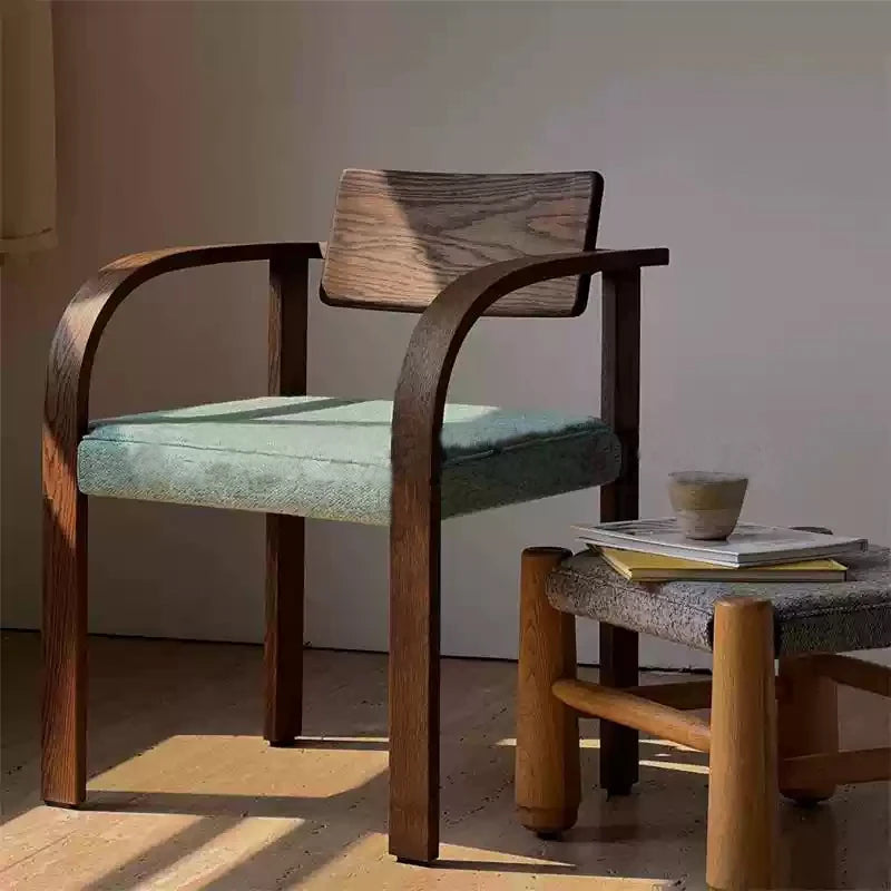 Modern Design Solid Wood Dining Chair with Armrest Backrest Retro Simple Home Restaurant Cafe Leisure Chair